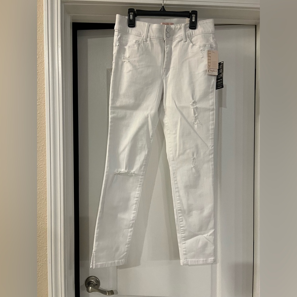 Candie’s  Optic White  sculp, ripped, skinny jeans, size 7 (28w)